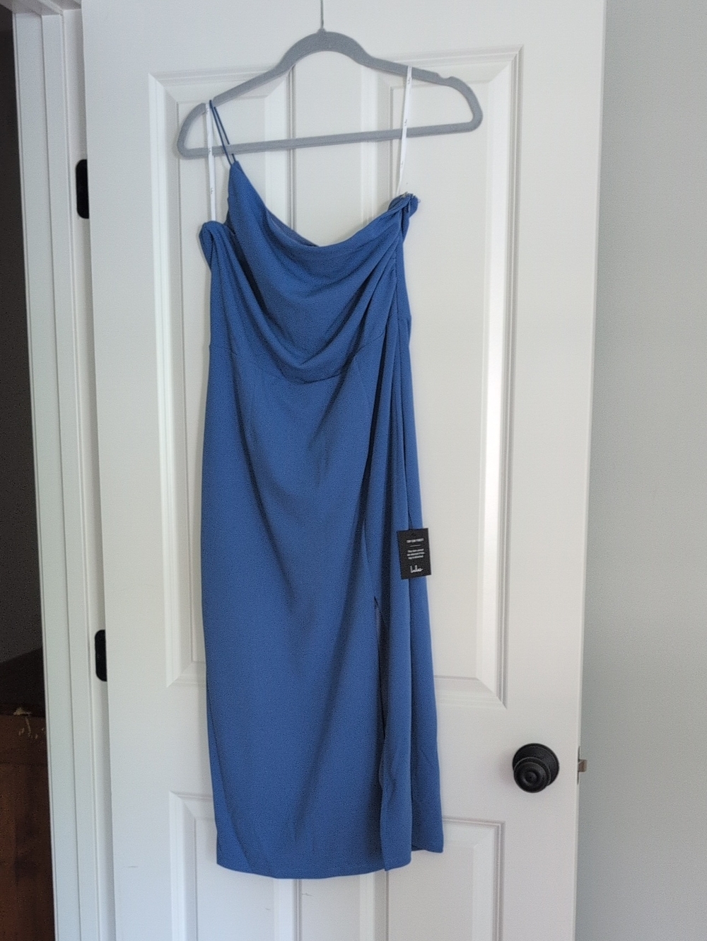 Lulu's Steel Blue Cowl Draped Midi Skirt